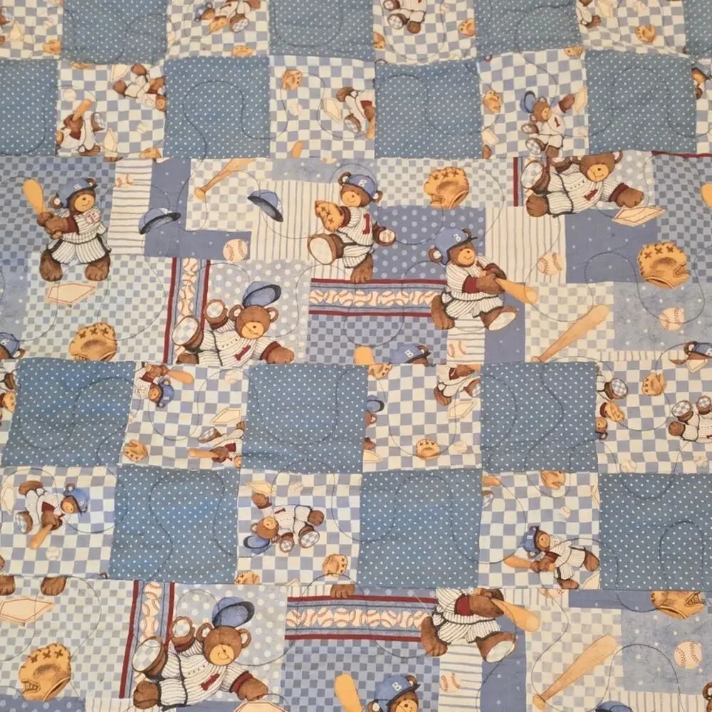Friendship batter up vintage quilt boys bear blue 48x65 A18